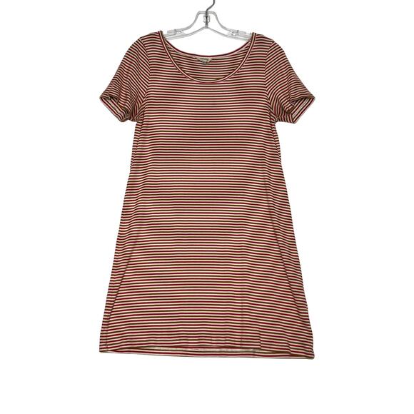 Madewell Swingy Tee Dress in Stripe Red Burnt Orange White Womens Medium - Picture 1 of 11